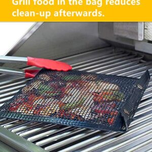 WOHLOPL Grill Bags - Reusable Non-Stick BBQ Mesh Grill Bags, 4 Pieces Large Barbeque Bags for Grilling, Easy to Clean, Two Sizes, 15.7 x 10.6 Inch, 8.66 x 10.6 Inch