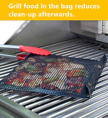 WOHLOPL Grill Bags - Reusable Non-Stick BBQ Mesh Grill Bags, 4 Pieces Large Barbeque Bags for Grilling, Easy to Clean, Two Sizes, 15.7 x 10.6 Inch, 8.66 x 10.6 Inch