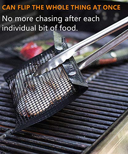 WOHLOPL Grill Bags - Reusable Non-Stick BBQ Mesh Grill Bags, 4 Pieces Large Barbeque Bags for Grilling, Easy to Clean, Two Sizes, 15.7 x 10.6 Inch, 8.66 x 10.6 Inch