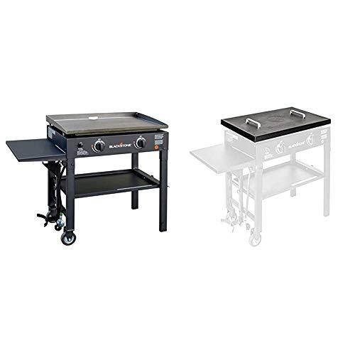 Blackstone 28 inch Outdoor Flat Top Gas Grill Griddle Station - 2-burner - Propane Fueled - Restaurant Grade - Professional Quality & 5003 28" Griddle Hard Cover, 28 Inch, Black