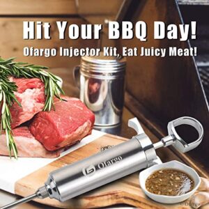 Ofargo 304-Stainless Steel Meat Injector Syringe Kit with 4 Marinade Needles for BBQ Grill Smoker, 2-oz Large Capacity, Both Paper User Manual and E-Book Recipe