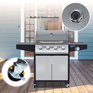 4-Burner BBQ Propane Grills Outdoor Gas Grill with Side Burner Stainless Steel Grills with Wheels for Camp Cooking Barbecues