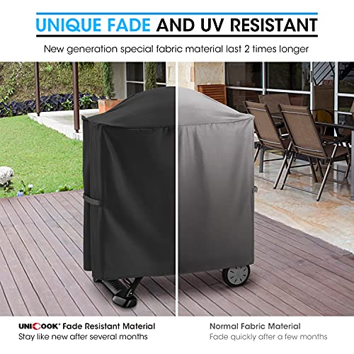 Unicook Grill Cover for Weber Q 100/1000 Q 200/2000 Grills with Q Portable Cart, Compared to Weber 7113, Heavy Duty Waterproof Full Length Portable Grill Cover, Fade and UV Resistant Material, Black