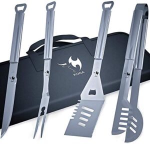 Kona BBQ Grill Tools Set with Case - 18 inches Long to Keep Hands Away from Heat, Premium Stainless Steel Grilling Utensils with Bottle Opener Handles - Makes A Great Gift