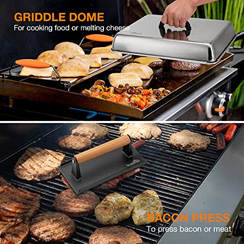 Stanbroil Melting Dome & Grill Press Kit- Stainless Steel Basting Cover Cheese Melting Dome with Cast Iron Burger Bacon Press for Flat Top Griddle Grill Indoor/Outdoor