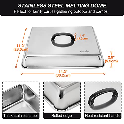 Stanbroil Melting Dome & Grill Press Kit- Stainless Steel Basting Cover Cheese Melting Dome with Cast Iron Burger Bacon Press for Flat Top Griddle Grill Indoor/Outdoor