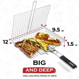 SHIZZO Grill Basket Value Set, Barbecue BBQ Grilling Basket , Stainless Steel Large Folding Grilling baskets With Handle, Portable Outdoor Camping BBQ Rack for Fish, Shrimp, Vegetables, Barbeque Griller Cooking Accessories, Gift, Gifts for father, dad, hu