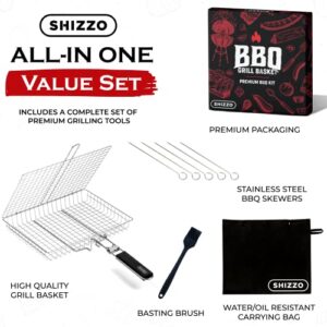 SHIZZO Grill Basket Value Set, Barbecue BBQ Grilling Basket , Stainless Steel Large Folding Grilling baskets With Handle, Portable Outdoor Camping BBQ Rack for Fish, Shrimp, Vegetables, Barbeque Griller Cooking Accessories, Gift, Gifts for father, dad, hu