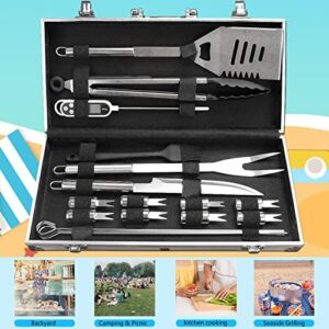 The Hungry Cook 19PCS 14“ Standard Stainless Steel BBQ Accessories Grill Tool Set, Premium Outdoor Grill Utensil Accessories with Aluminum Case, Prefect, Birthday, Grilling Gift for Men