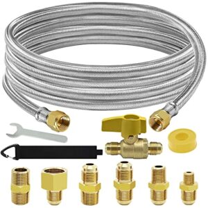 12 Feet High Pressure Braided Propane Hose Extension with Conversion Coupling 3/8" Flare to 1/2" Female NPT, 1/4" Male NPT, 1/8" NPT Male,3/8" Male NPT, 3/8" Male Flare for BBQ Grill, Fire Pit, Heater