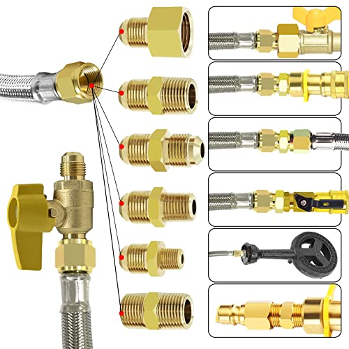 12 Feet High Pressure Braided Propane Hose Extension with Conversion Coupling 3/8" Flare to 1/2" Female NPT, 1/4" Male NPT, 1/8" NPT Male,3/8" Male NPT, 3/8" Male Flare for BBQ Grill, Fire Pit, Heater