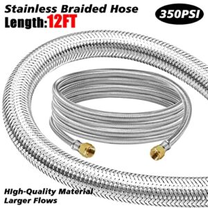 12 Feet High Pressure Braided Propane Hose Extension with Conversion Coupling 3/8" Flare to 1/2" Female NPT, 1/4" Male NPT, 1/8" NPT Male,3/8" Male NPT, 3/8" Male Flare for BBQ Grill, Fire Pit, Heater