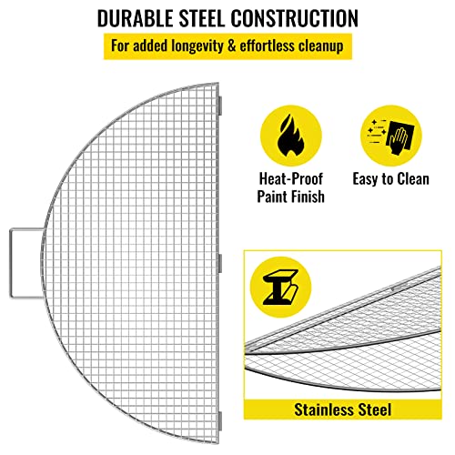 VEVOR Fire Pit Cooking Grill Grate 24 Inch, Foldable Round Cooking Grate, Stainless Steel Tight Grid Campfire BBQ Grill with Portable Handle for Outdoor Picnic Party & Gathering, Silver