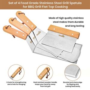 Stanbroil Metal Spatula and Bench Scraper Set for Cast Iron Griddle, Commercial Grade Stainless Steel Flat Top Grill Utensils, Set of 4