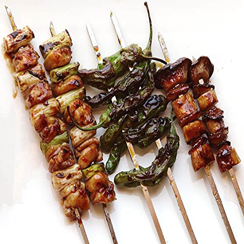 Acroyan 12 Pack Kebab Skewers 16.5 Inch Grill Skewers Stainless Steel BBQ Barbecue Sticks Flat Skewer Heavy Duty Large Wide Reusable with Nonslip Wooden Handle for Kabob Shrimp Chicken Beef Vegetable