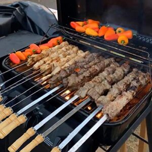 Acroyan 12 Pack Kebab Skewers 16.5 Inch Grill Skewers Stainless Steel BBQ Barbecue Sticks Flat Skewer Heavy Duty Large Wide Reusable with Nonslip Wooden Handle for Kabob Shrimp Chicken Beef Vegetable