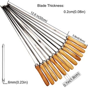 Acroyan 12 Pack Kebab Skewers 16.5 Inch Grill Skewers Stainless Steel BBQ Barbecue Sticks Flat Skewer Heavy Duty Large Wide Reusable with Nonslip Wooden Handle for Kabob Shrimp Chicken Beef Vegetable