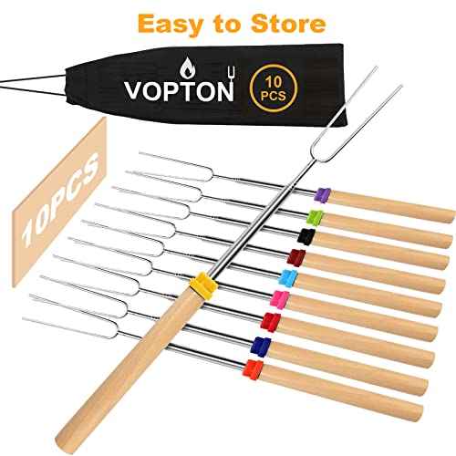 10 Pcs Marshmallow Roasting Sticks for Fire Pit Long 32Inch, Smores Sticks Skewers, Smores Kit for Fire Pit, Premium Telescoping Hot Dog Roasting Sticks for Campfire Accessories Outside Camping VOPTON