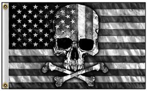 lordzables black and white american flag with skull & crossbones 3′ x 5′ flag