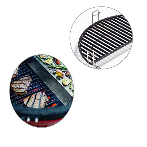 ZLjoint Half Moon Cast Iron Reversible Griddle and Grate Compatible Kamado Joe Classic I, II, III; 18" (Griddle+Grate)