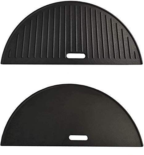 ZLjoint Half Moon Cast Iron Reversible Griddle and Grate Compatible Kamado Joe Classic I, II, III; 18" (Griddle+Grate)