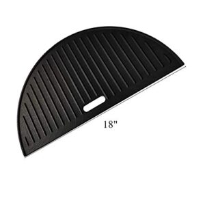 ZLjoint Half Moon Cast Iron Reversible Griddle and Grate Compatible Kamado Joe Classic I, II, III; 18" (Griddle+Grate)