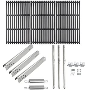 hongso grill parts for charbroil 466242815 466242716 466242715 463276016 463242716 models, 17″ grill grates 3 pack heat plates burner tubes carryover tubes and burner rear support brace included