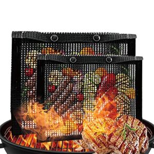 hylfenis bbq mesh grill bags for outdoor grill, 2pack non-stick mesh bags for grilling,12 x 9.5inch, 8.66 x 10.6 inch-charcoal,for pellet smoker bbq grilling