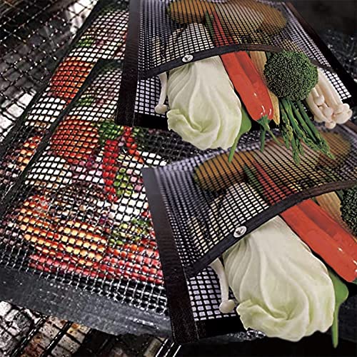 Hylfenis BBQ Mesh Grill Bags for Outdoor Grill, 2PACK Non-Stick Mesh Bags for Grilling,12 x 9.5Inch, 8.66 x 10.6 Inch-Charcoal,For Pellet Smoker BBQ Grilling