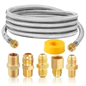 mcampas 10 feet high pressure braided propane hose extension with conversion coupling 3/8″flare to 1/2″ female npt, 1/4″ male npt,3/8″ male npt,3/8″ male flare for bbq grill, heater, fire pit