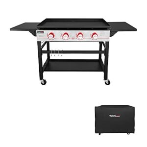 royal gourmet bbq propane gas 36 inch grill outdoor 4 burner flat top griddle grills with protect cover, camping garden backyard cooking, black, gb4000c
