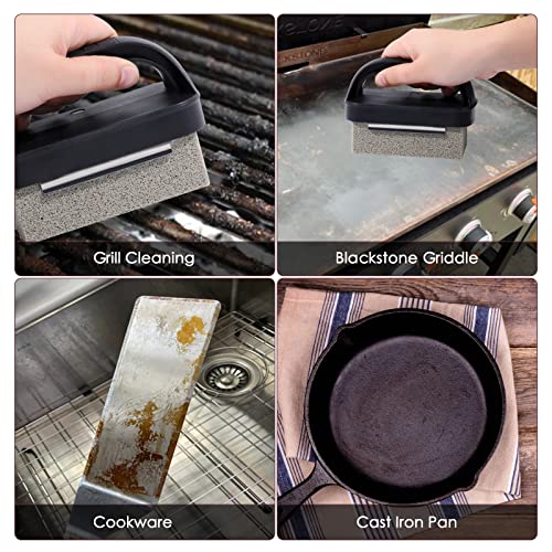 MOWOT Blackstone Griddle Cleaning Brick Block Heavy Duty Grill Cleaning Stone Bricks Non Scratch Flat Top Seasoning Stone Griddle Scrubber Cleaner Remove Greases Stains Residue -3 Pack with Handle