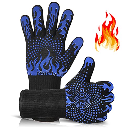 GOTZHA BBQ Gloves for Smoker, 1472℉ Extreme Heat Resistant Gloves, 14 Inch Silicone Non-Slip Grill Gloves with Extra Long Cuff , Safe Oven Gloves for Barbecue, Fryer, Baking, Outdoor Camping