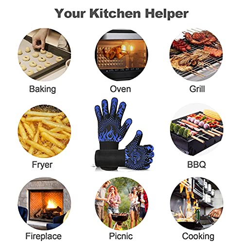 GOTZHA BBQ Gloves for Smoker, 1472℉ Extreme Heat Resistant Gloves, 14 Inch Silicone Non-Slip Grill Gloves with Extra Long Cuff , Safe Oven Gloves for Barbecue, Fryer, Baking, Outdoor Camping