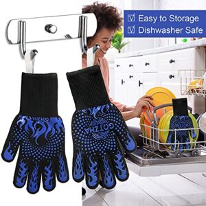 GOTZHA BBQ Gloves for Smoker, 1472℉ Extreme Heat Resistant Gloves, 14 Inch Silicone Non-Slip Grill Gloves with Extra Long Cuff , Safe Oven Gloves for Barbecue, Fryer, Baking, Outdoor Camping