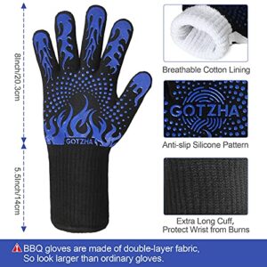 GOTZHA BBQ Gloves for Smoker, 1472℉ Extreme Heat Resistant Gloves, 14 Inch Silicone Non-Slip Grill Gloves with Extra Long Cuff , Safe Oven Gloves for Barbecue, Fryer, Baking, Outdoor Camping