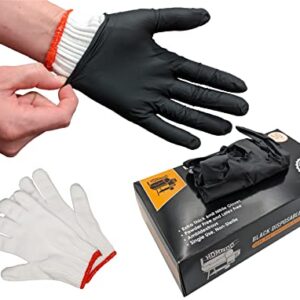 HDMNDD Black Disposable BBQ Gloves Kit with 50 Heavy Duty Textured Fingertip Grips and 2 heat resistant, washable, reusable Glove Liners for Grill BBQ Cooking Gloves, Meat Gloves for Pulling Meat