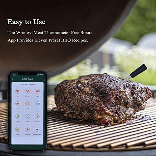 Thurmurise Smart Wireless Meat Thermometer, 33-ft Wireless Range, High-Precision Bluetooth Meat Thermometer for Grill, Oven, Smoker, Rotisserie and BBQ, 1 Probe