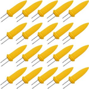 onwon 20 pieces corn holders stainless steel corn on the cob skewers twin prong cooking fork for bbq barbecue camping picnic home outdoor (size:8.5 cm)
