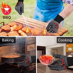 QUWIN BBQ Gloves, Oven Gloves 1472℉ Extreme Heat Resistant, Grilling Gloves Silicone Non-Slip Oven Mitts, Kitchen Gloves for BBQ, Grilling, Cooking, Baking-1 Pair… (One Size Fits Most, Black)