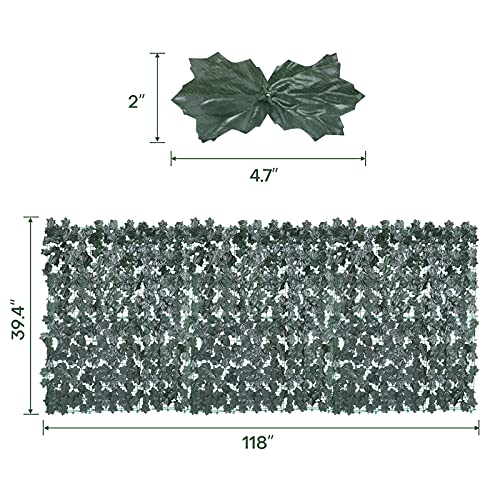 Boshen 2Pcs 118 x 39 Inch Artificial Faux Ivy Privacy Fence Outdoor Ivy Leaf Fence Privacy Screen Faux Greenery Decorative Privacy Panels Vine Leaf Decoration for Garden Porch Patio Balcony