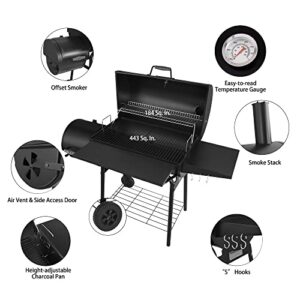 Royal Gourmet CC1830SC Charcoal Grill Offset Smoker with Cover, 811 Square Inches, Black, Outdoor Camping