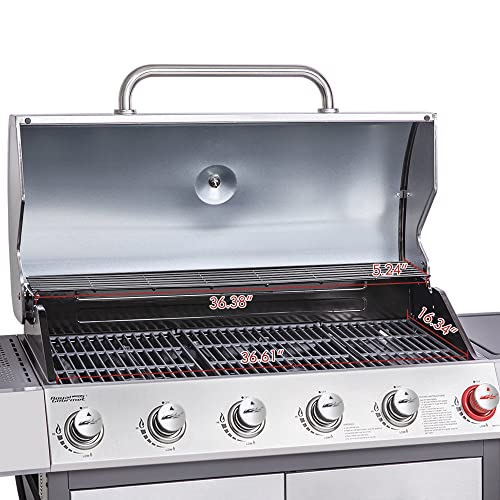 Royal Gourmet SG6002S 6-Burner BBQ Stainless Steel Gas Grill with Sear and Side Burners, Liquid Propane Cabinet Style Gas Grill, 71,000 BTU, Sliver
