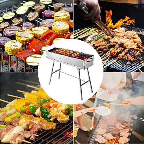 Happybuy Folded Portable Charcoal BBQ Grill,34x8 inches Outdoor Barbecue Camping Grill,Stainless Steel Kebab Grill, Folding Grill, Perfect for Home Ourdoor Travel Use