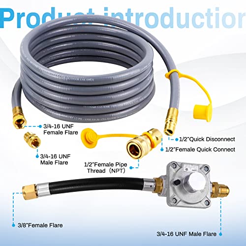 Upgraded Natural Gas Hose and Regulator Compatible with Kitchen-aid Gas Grill Conversion, 710-0003 Natural Gas Conversion Kit Compatible with Kitchen-aid Propane Gas Grill Conversion(15FT)