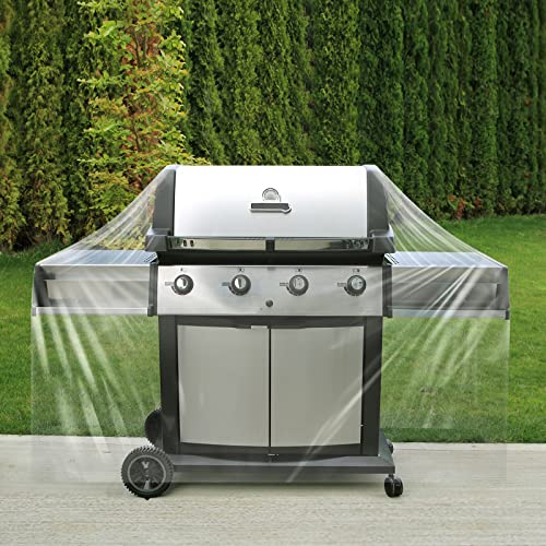 60 Inch Clear BBQ Grill Cover Plastic Heavy Duty Waterproof Outdoor Furniture Cover Gas Grill Covers UV Resistant for Charbroil Grills and More