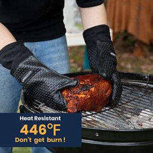 GEEKHOM BBQ Gloves, Grilling Gloves Heat Resistant Oven Gloves, Kitchen Silicone Oven Mitts, Long Waterproof Non-Slip Pot Holder for Barbecue, Cooking, Baking (Black)