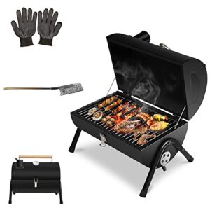 gardenature portable charcoal grill mini small bbq grill for outdoor cooking camping and picnic bbq charcoal grill set with glove & brush – black