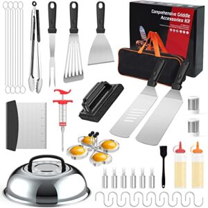 grill accessories kit,upgrade 42pcs flat top griddle accessories set for blackstone and camp chef,spatula,scraper,griddle cleaning kit carry bag for hibachi grill, men outdoor bbq with meat injector