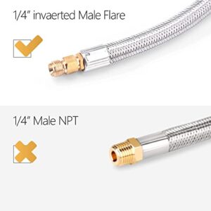 GGC 4 FT Stainless Braided RV Propane Pigtail Hose QCC1 Connector with 1/4'' Inverted Male Flare (2PCS)